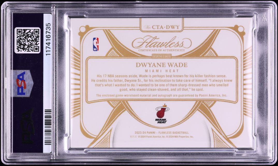 2023 Panini Flawless Championship Tags Dwyane Wade PATCH AUTO 1/1 #CTA-DWY PSA 8 NM-MT