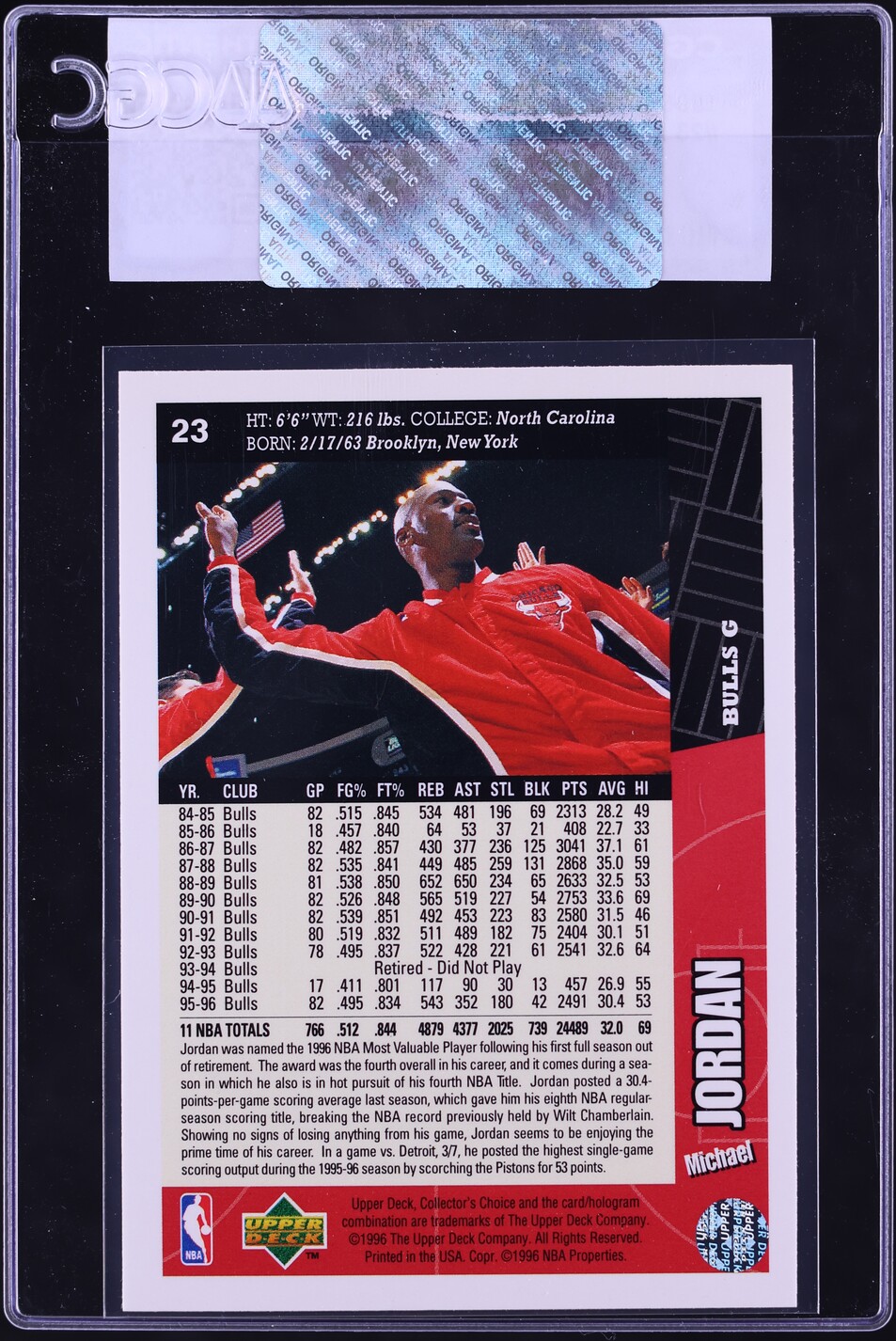 1996 Collector's Choice Basketball Michael Jordan #23 CGC AUTH