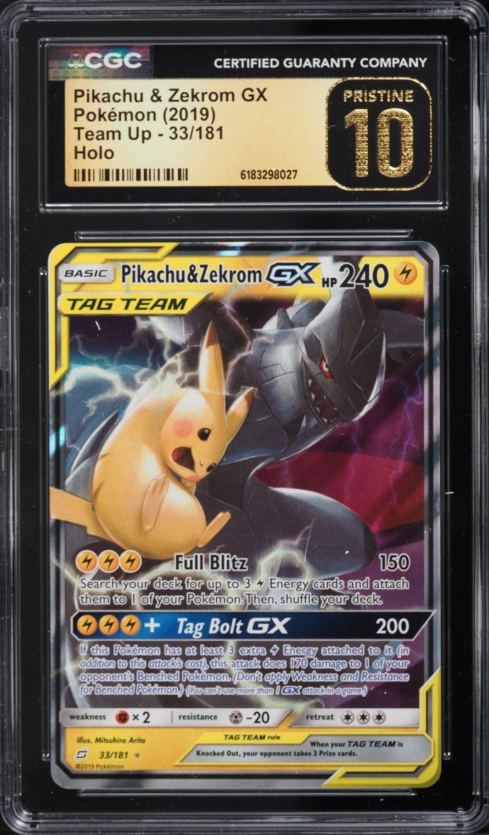 2019 Pokemon Sun & Moon Team Up Holo Pikachu & Zekrom GX #33 CGC 10 PRISTINE