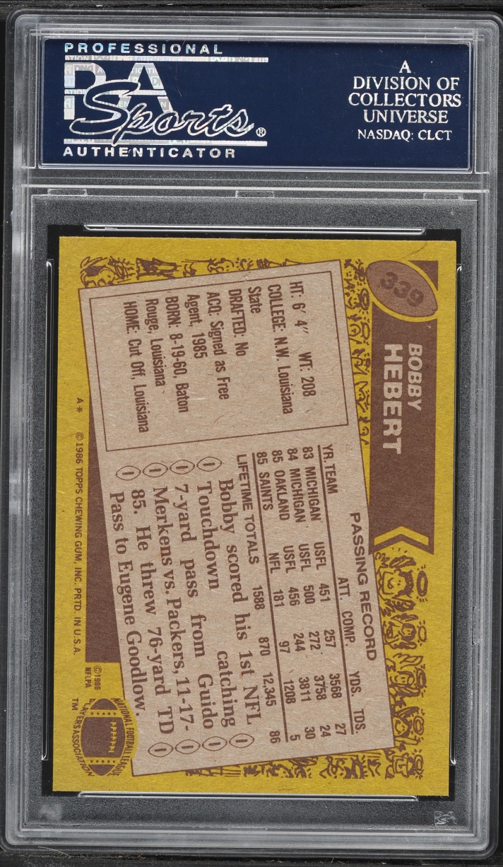 1986 Topps Football Bobby Hebert #339 PSA 9 MINT