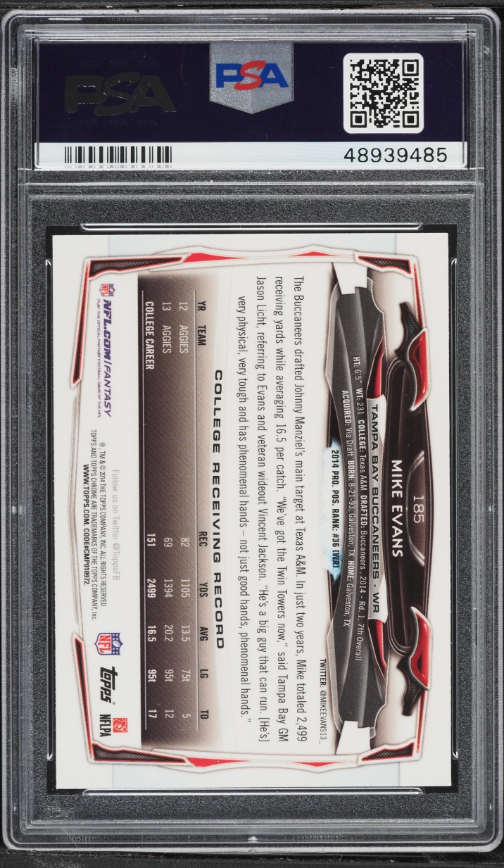 2014 Topps Chrome Refractor Mike Evans ROOKIE #185 PSA 9 MINT
