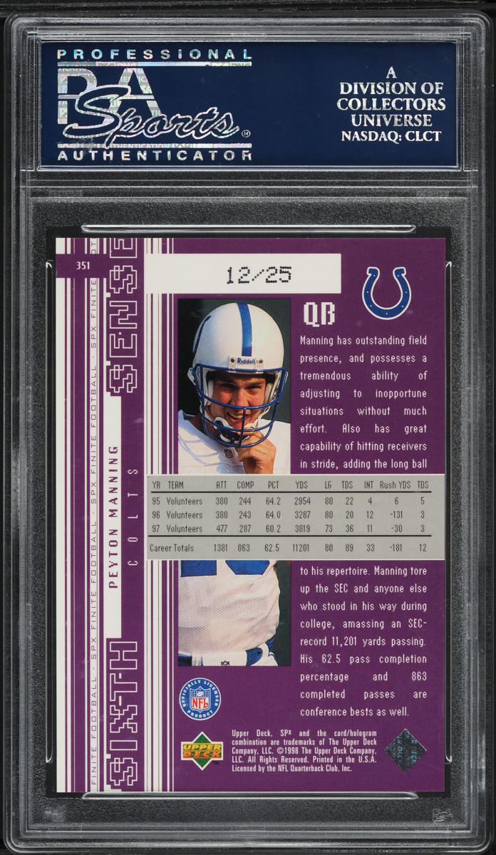 1998 SPx Finite Spectrum Peyton Manning /25 #351 PSA 10 GEM MINT