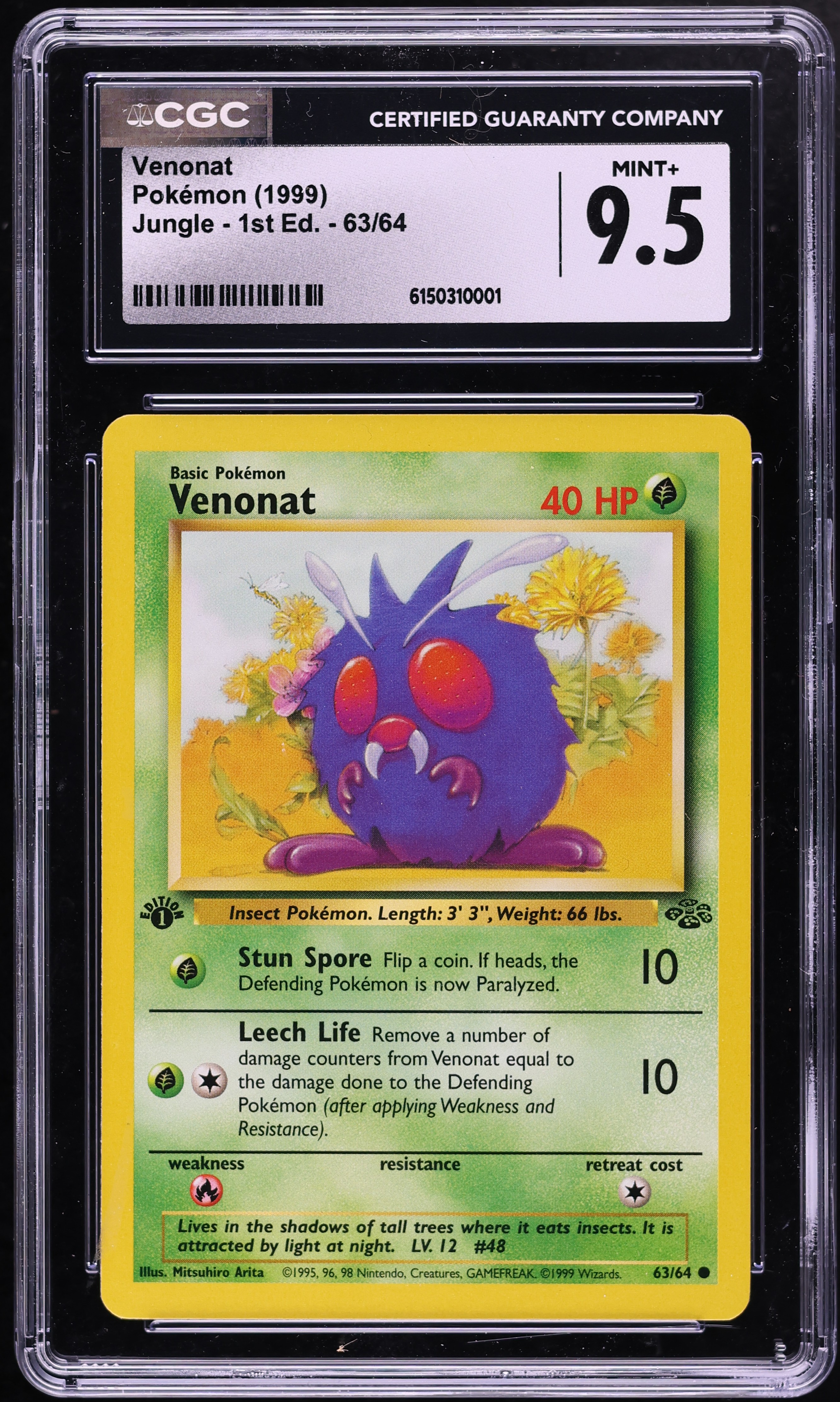 1999 Pokemon Jungle 1st Edition Venonat #63 CGC 9.5 MINT+
