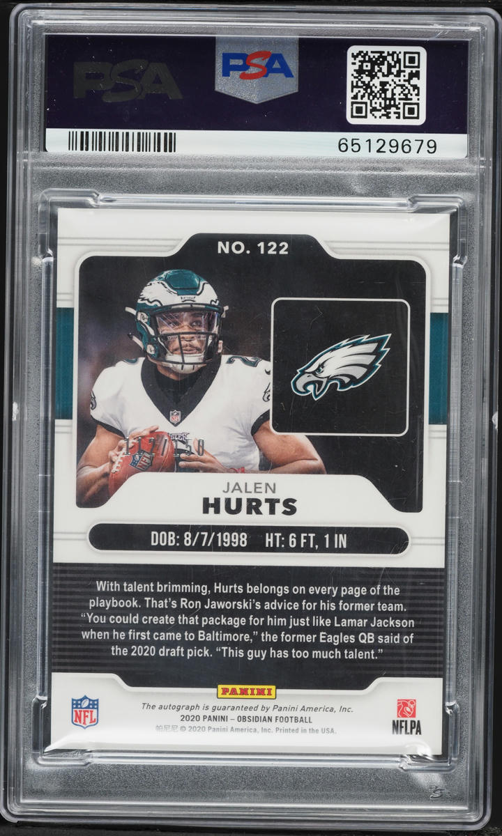2020 Panini Obsidian Jalen Hurts ROOKIE AUTO /150 #122 PSA 10 GEM MINT