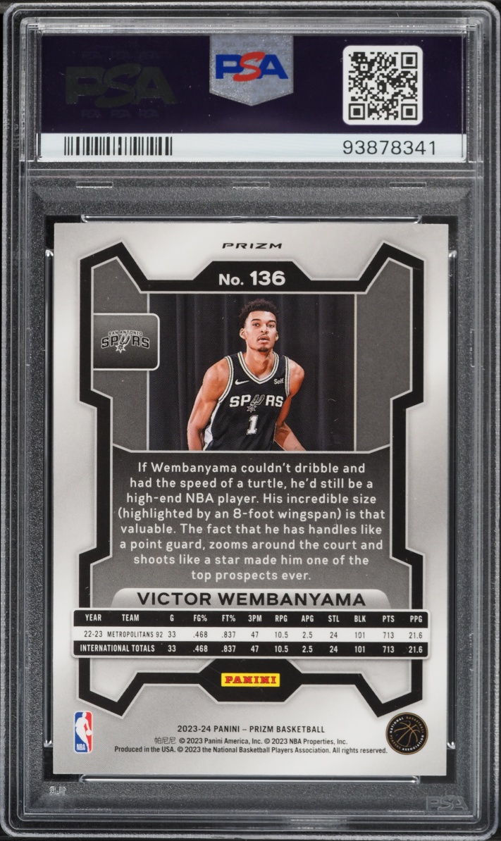 2023 Panini Prizm Pink Ice Victor Wembanyama ROOKIE #136 PSA 10 GEM MINT