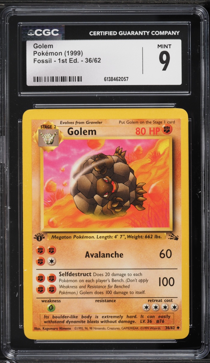 1999 Pokemon Fossil 1st Edition Golem #36 CGC 9 MINT