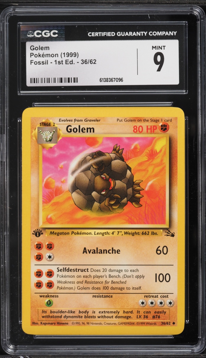 1999 Pokemon Fossil 1st Edition Golem #36 CGC 9 MINT