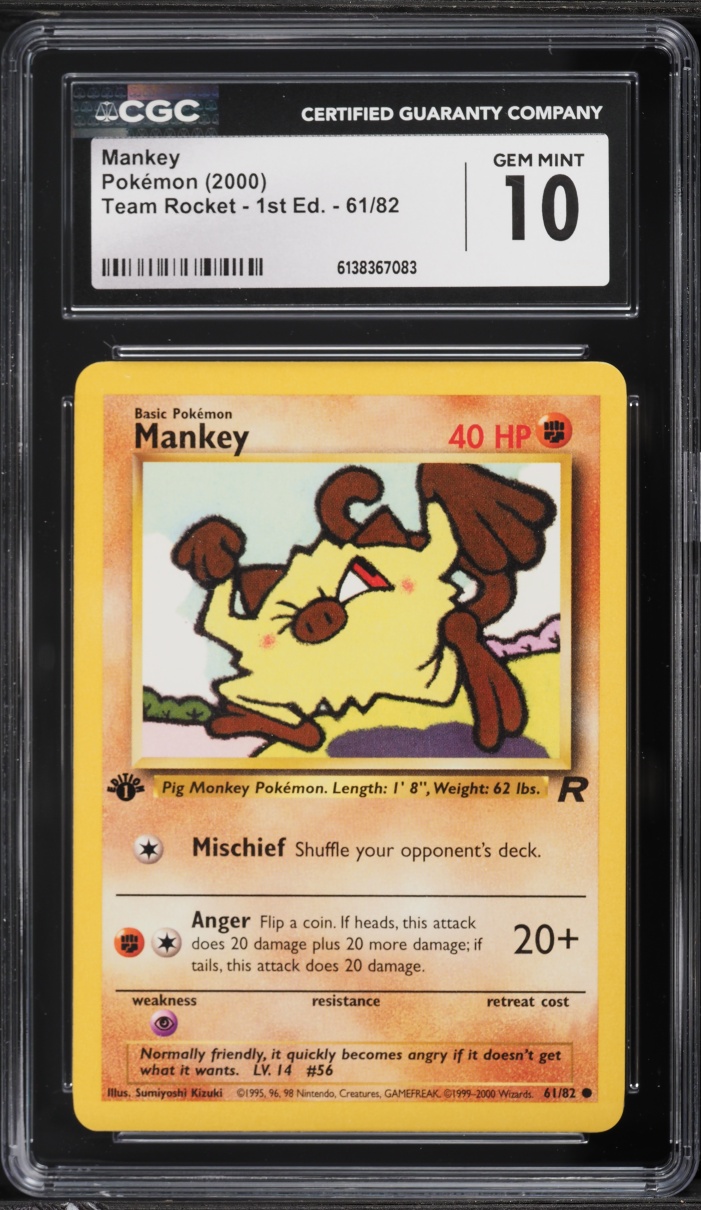 2000 Pokemon Team Rocket 1st Edition Mankey #61 CGC 10 GEM MINT