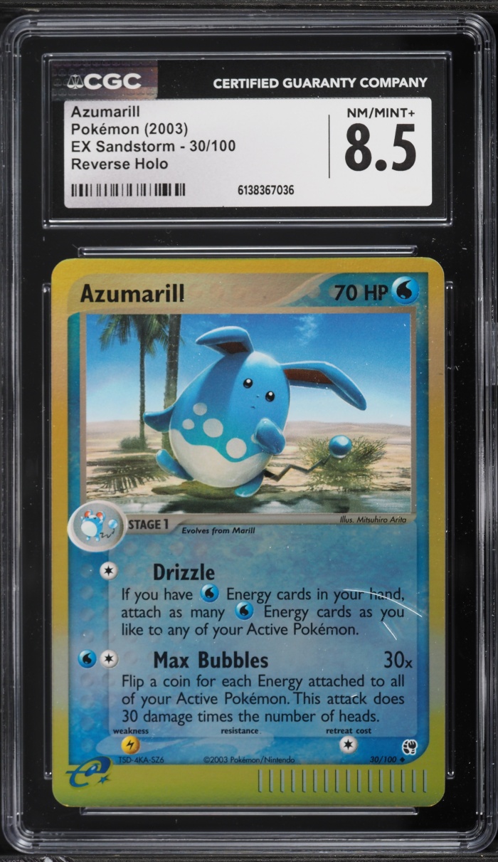 2003 Pokemon EX Sandstorm Reverse Holo Azumarill #30 CGC 8.5 NM-MT+