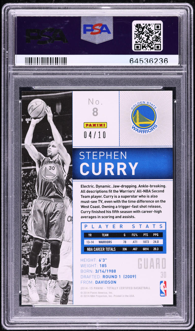 2014 Totally Certified Platinum Gold Stephen Curry /10 #8 PSA 9 MINT