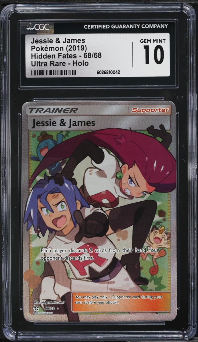 Jessie & James Full Art 2019 Pokemon Hidden Fates Jessie & James Full Art  Card  CGA 100 Pristine Graded Team Rocket Team Rocket Pokemon Card 2019