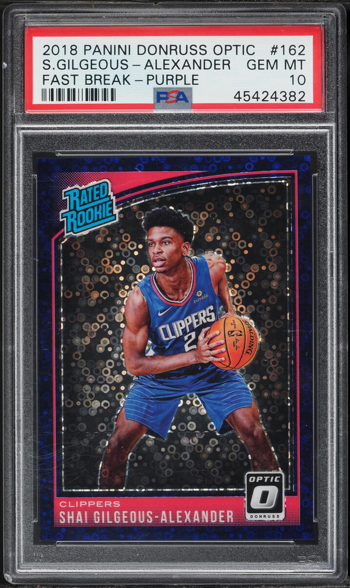 2018 Donruss Optic Fast Break Purple Shai Gilgeous-Alexander ROOKIE /95 #162 PSA 10 GEM MINT - Photo 1