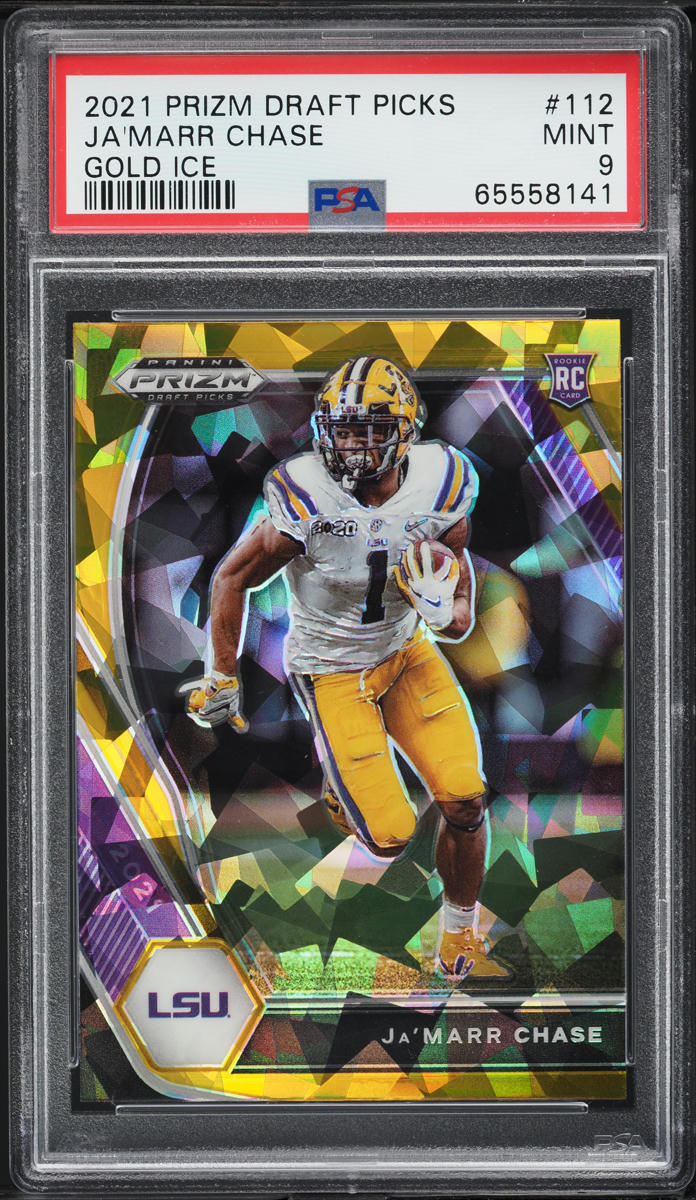 2021 Panini Prizm Draft Picks Gold Ice Ja'Marr Chase ROOKIE #112 PSA 9 MINT