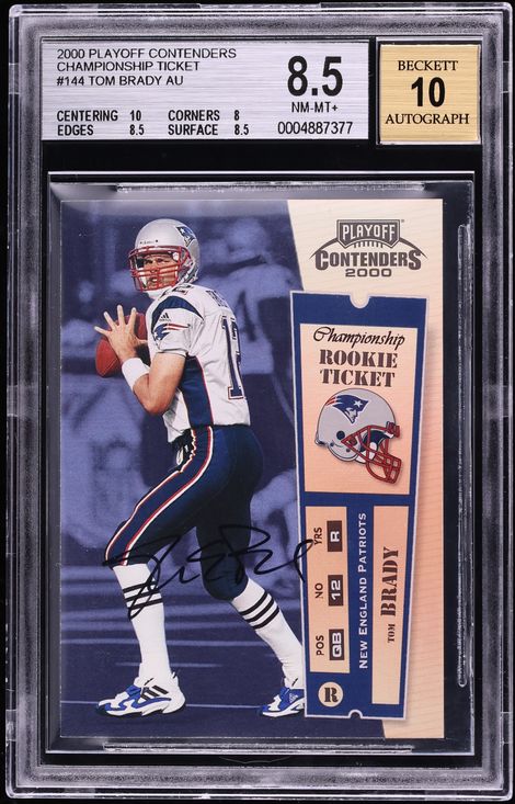 2000 Playoff Contenders Championship Ticket Tom Brady ROOKIE AUTO /100 #144 BGS 8.5 NM-MT+
