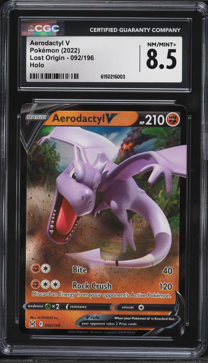 2022 Pokemon Sword & Shield Lost Origin Aerodactyl V #92 CGC 8.5 NM-MT+
