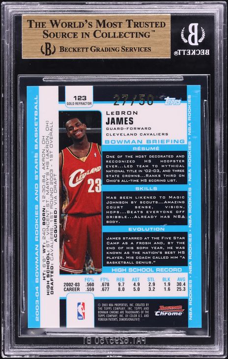 2003 Bowman Chrome Gold Refractor LeBron James ROOKIE /50 #123 BGS 9.5 GEM MINT