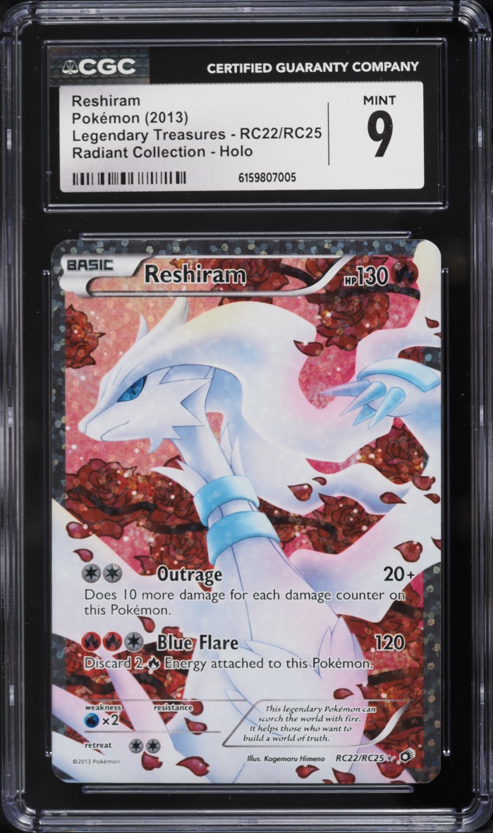 2013 Pokemon Black & White Legendary Treasures Radiant Collection Full Art Reshiram #RC22 CGC 9