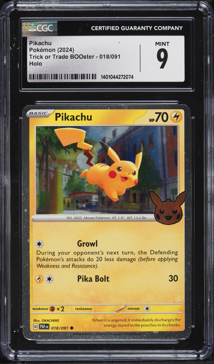 2024 Pokemon Scarlet & Violet Paldean Fates Trick Or Trade Holo Pikachu #18 CGC 9 MINT