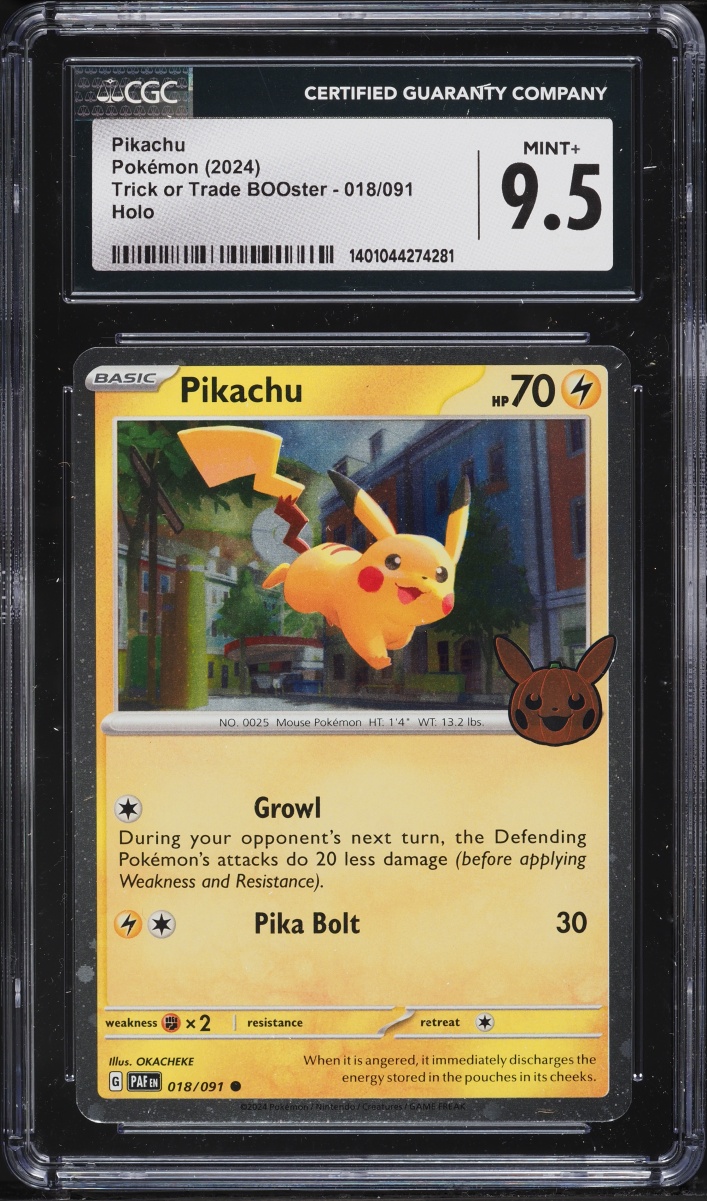2024 Pokemon Scarlet & Violet Paldean Fates Trick Or Trade Holo Pikachu #18 CGC 9.5 MINT+