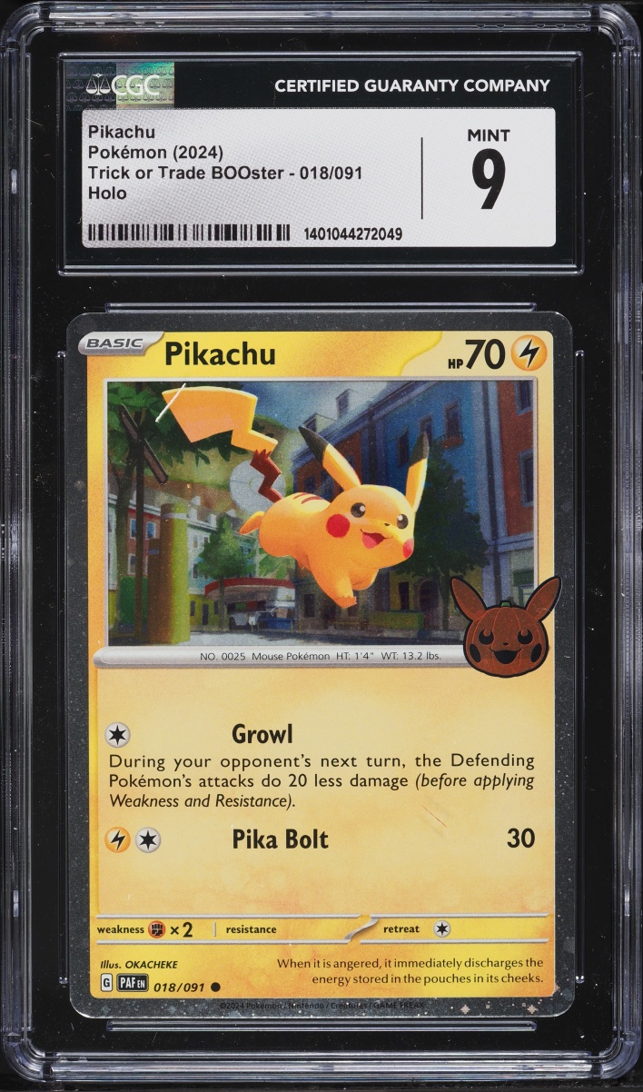 2024 Pokemon Scarlet & Violet Paldean Fates Trick Or Trade Holo Pikachu #18 CGC 9 MINT