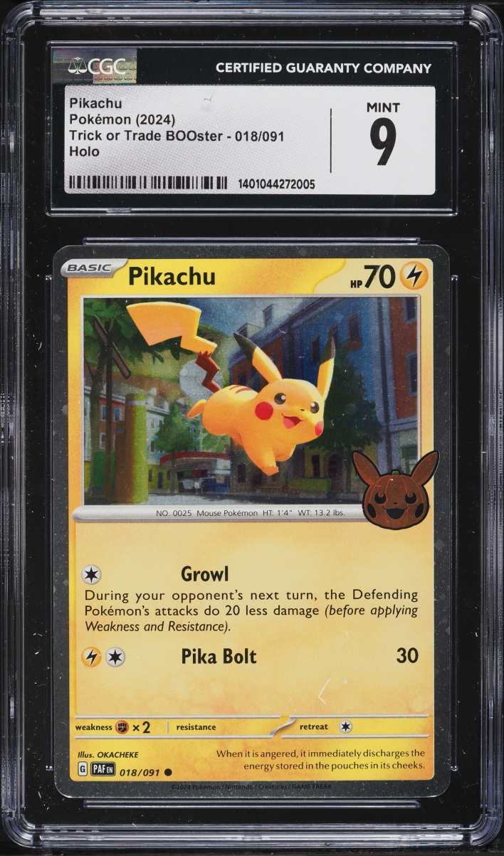 2024 Pokemon Scarlet & Violet Paldean Fates Trick Or Trade Holo Pikachu #18 CGC 9 MINT