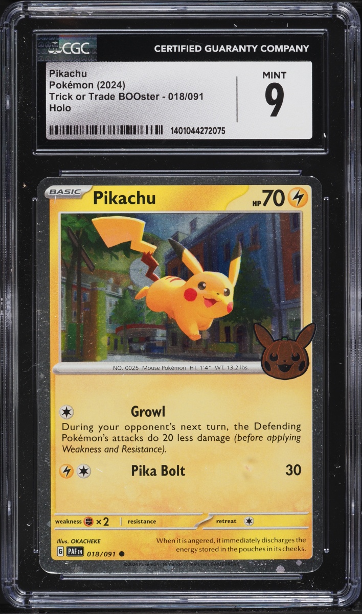 2024 Pokemon Scarlet & Violet Paldean Fates Trick Or Trade Holo Pikachu #18 CGC 9 MINT