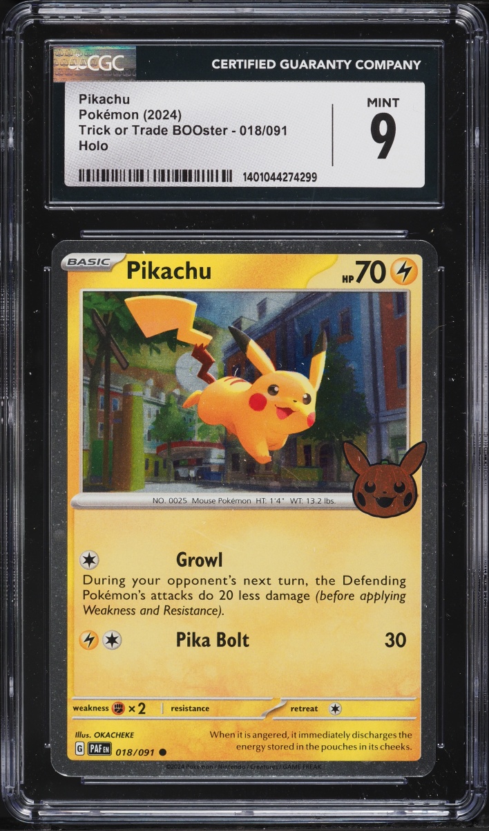 2024 Pokemon Scarlet & Violet Paldean Fates Trick Or Trade Holo Pikachu #18 CGC 9 MINT