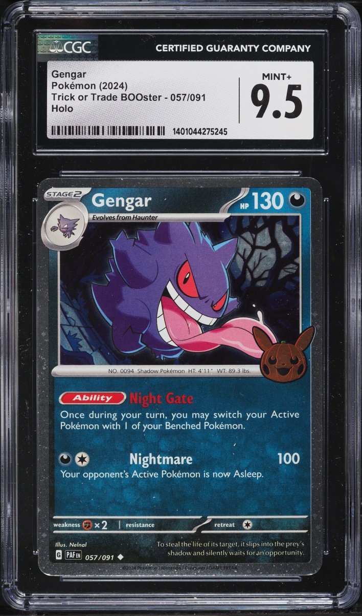 2024 Pokemon Scarlet & Violet Paldean Fates Trick Or Trade Holo Gengar #57 CGC 9.5 MINT+