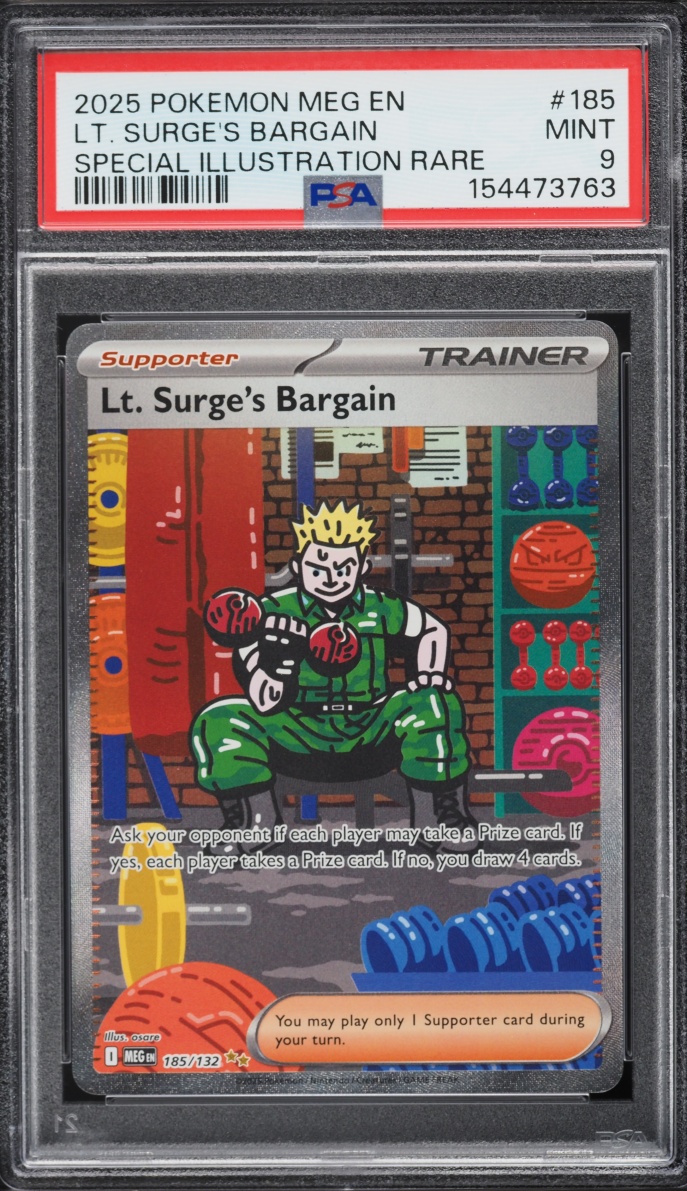 2025 Pokemon Mega Evolution SIR Lt. Surge's Bargain #185 PSA 9 MINT