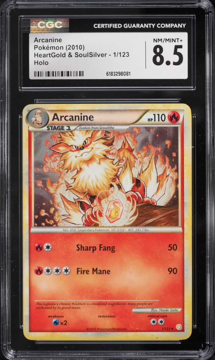 2010 Pokemon HeartGold & SoulSilver Holo Arcanine #1 CGC 8.5 NM-MT+