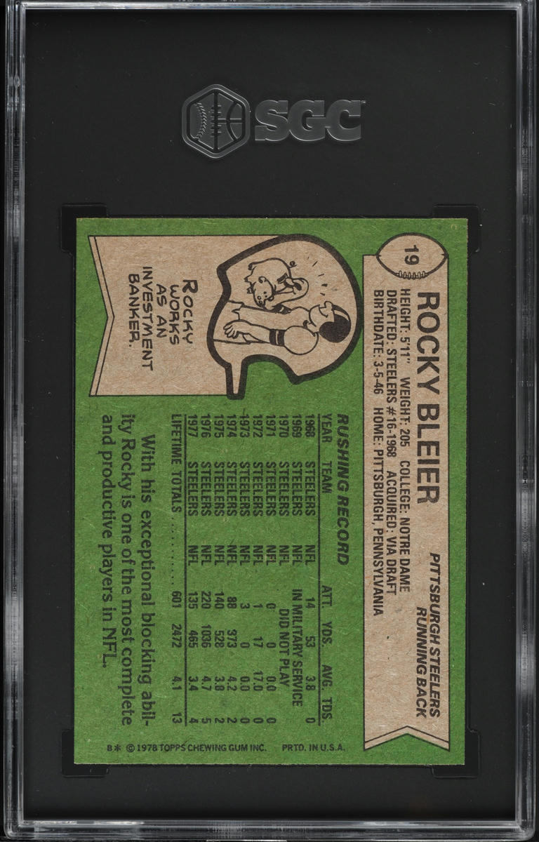 1978 Topps Football Rocky Bleier #19 SGC 7 NRMT
