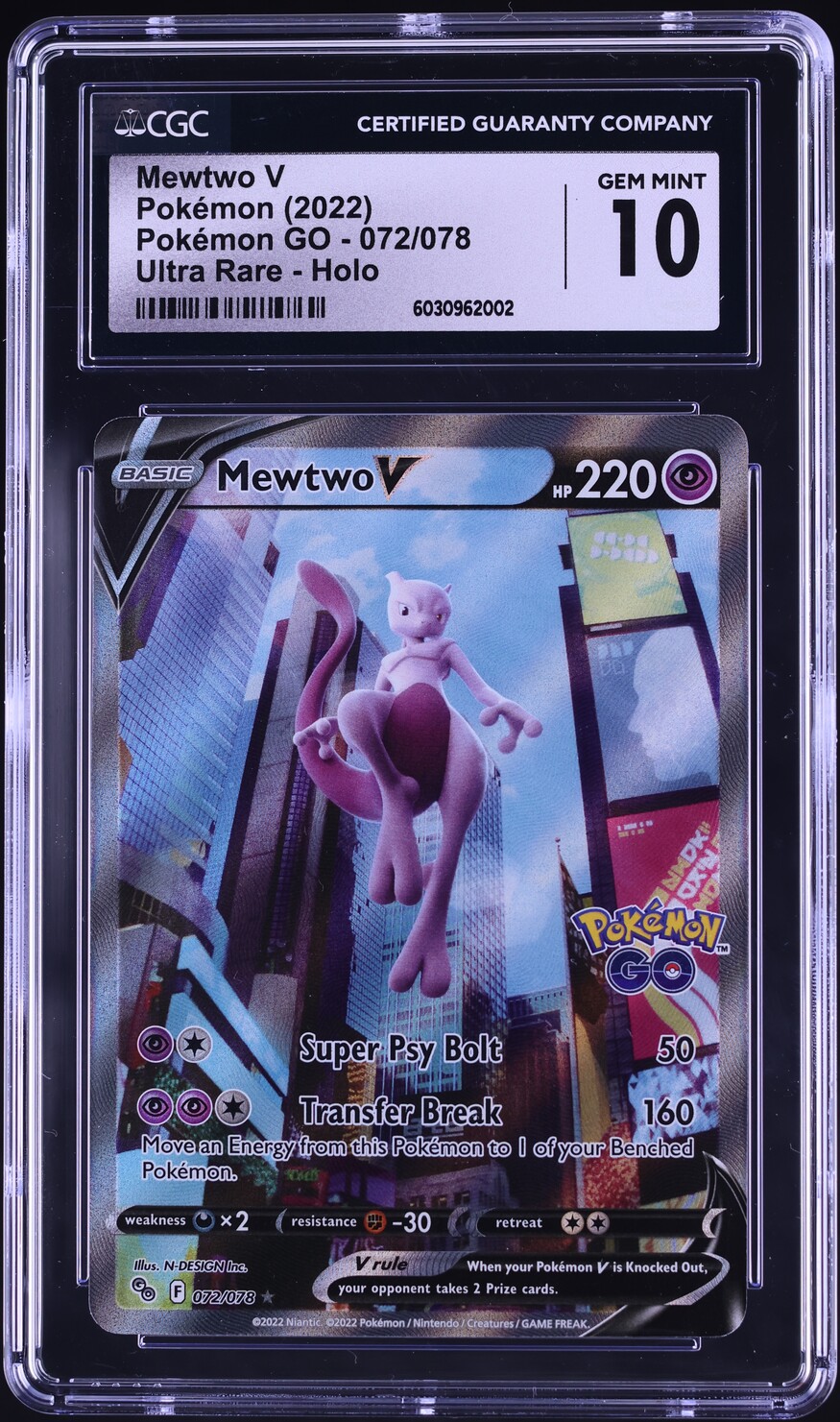 2022 Pokemon SWSH Pokemon GO UR Holo Mewtwo V #072 CGC 10 GEM MINT on ...