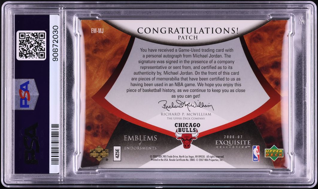 2006 Exquisite Collection Emblems Of Endorsements Michael Jordan PATCH AUTO DNA 10 /15 PSA AUTH