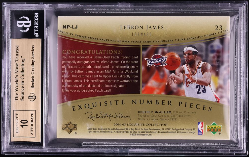2004 Exquisite Collection Number Pieces LeBron James PATCH AUTO /23 #LJ BGS 9.5 GEM MINT