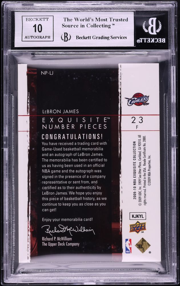 2009 Exquisite Collection Number Pieces LeBron James PATCH AUTO /23 #NP-LJ BGS 9 MINT
