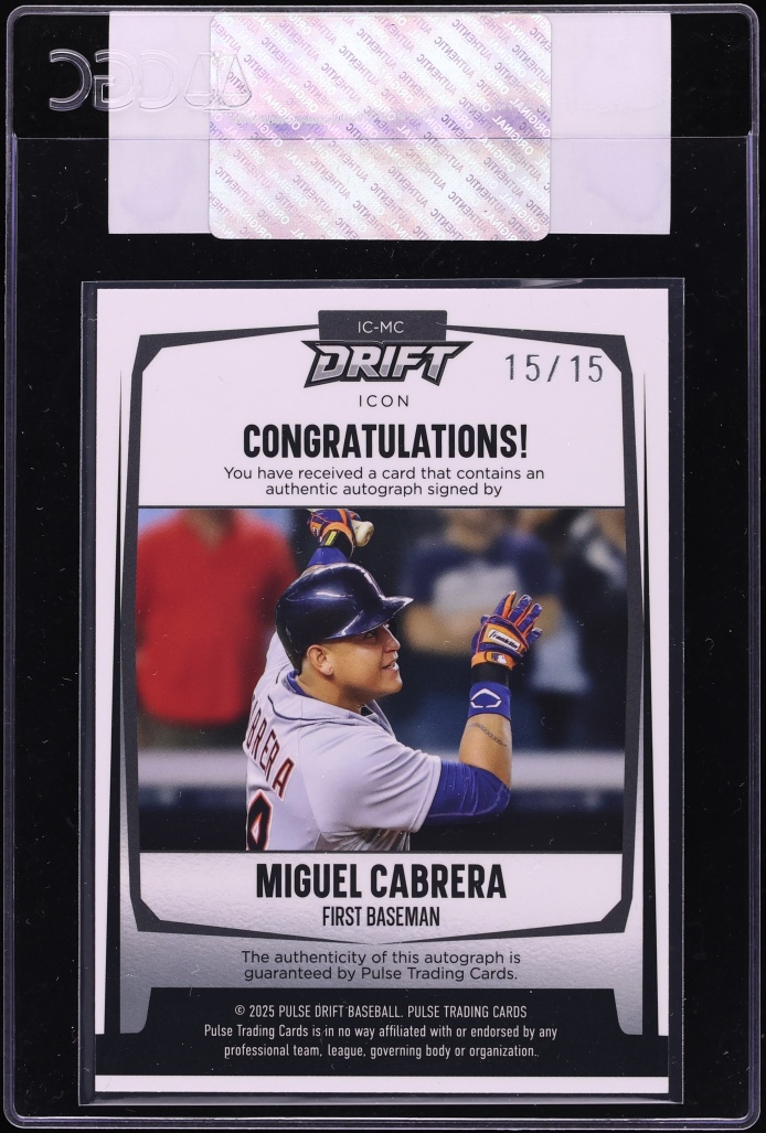 2025 Pulse Drift Icon Serialized To 15 Miguel Cabrera AUTO 15/15 #IC-MC CGC AUTH