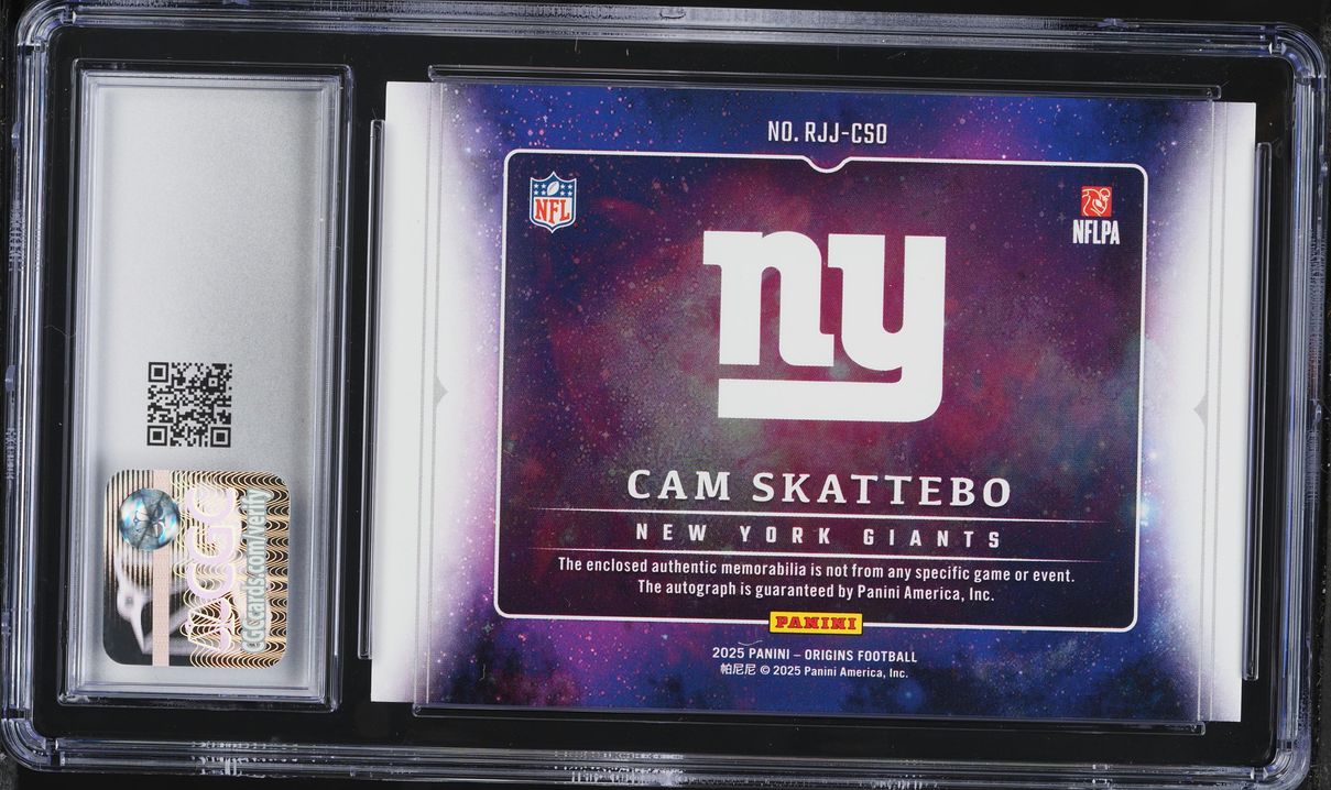 2025 Panini Origins Jumbo Jersey Cam Skattebo ROOKIE PATCH AUTO #RJJ-CSO CGC 9 MINT