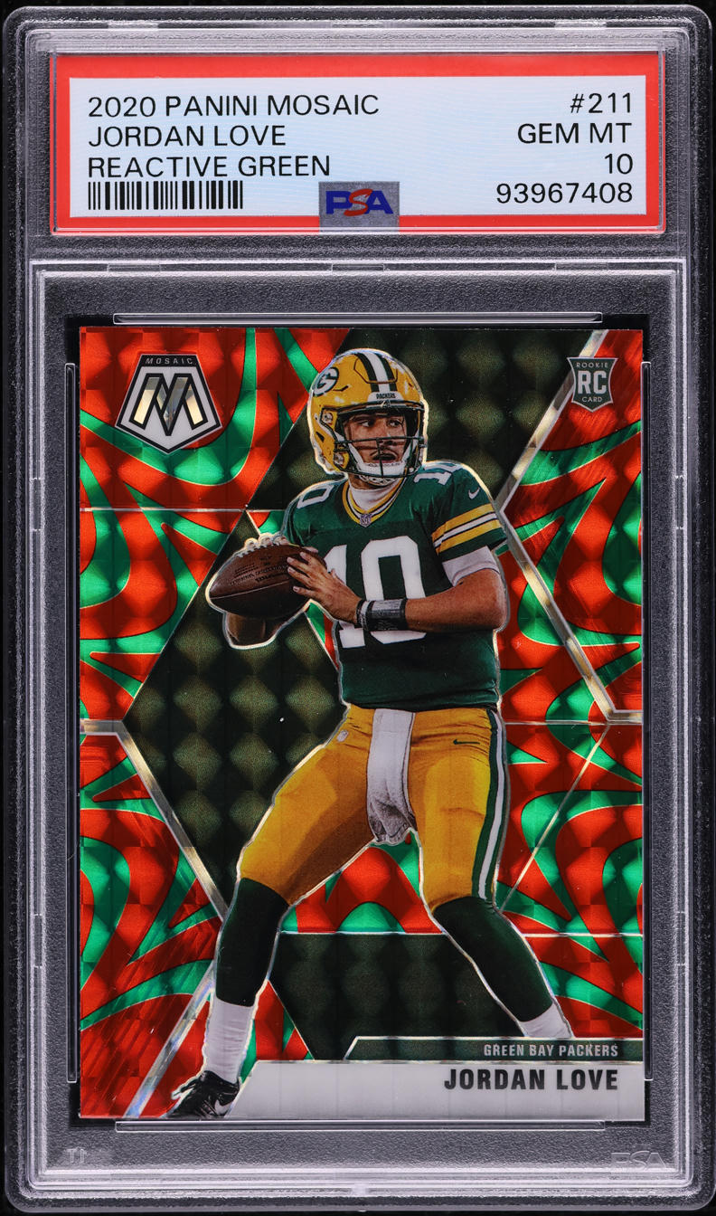 2020 Panini Mosaic Reactive Green Jordan Love ROOKIE #211 PSA 10 GEM MINT