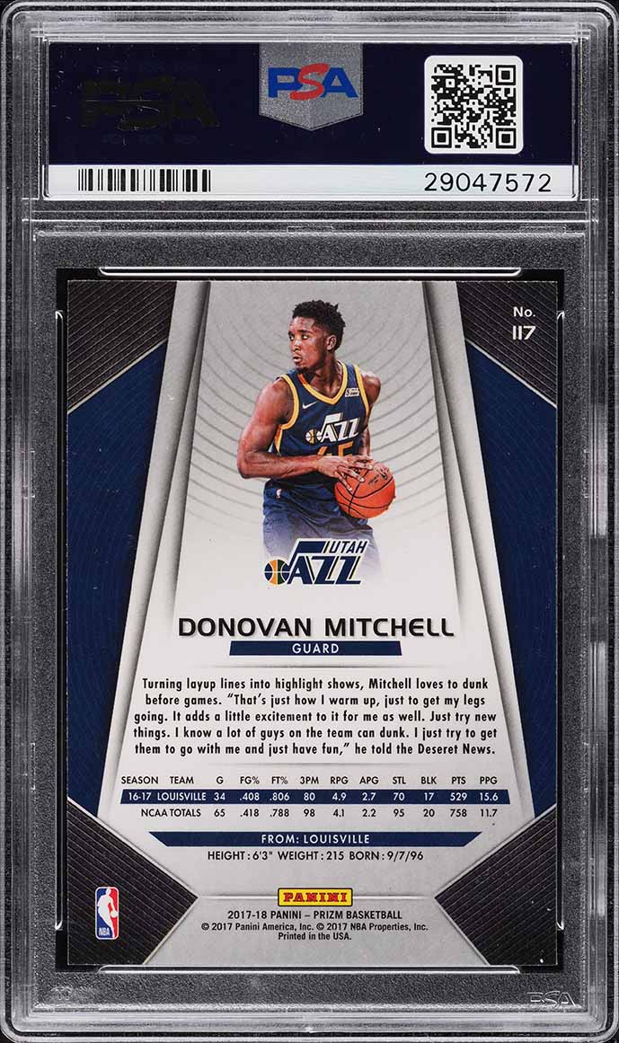2017 Panini Prizm Donovan Mitchell ROOKIE RC #117 PSA 10 GEM MINT