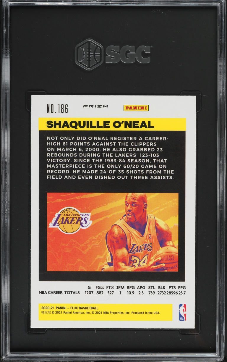 2020 Panini Flux Pulsar Prizm Shaquille O'Neal #186 SGC 9.5 MINT+