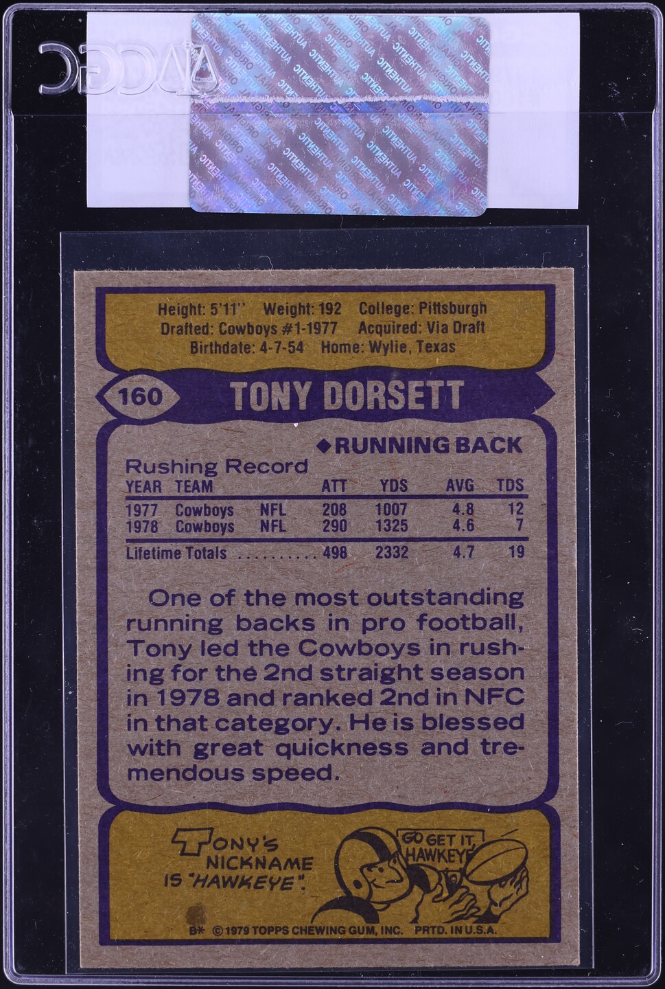 1979 Topps Football Tony Dorsett #160 CGC AUTH