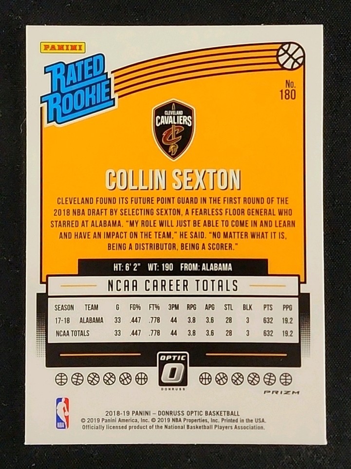2018 Donruss Optic Holo Collin Sexton ROOKIE #180 MBA AUTH on