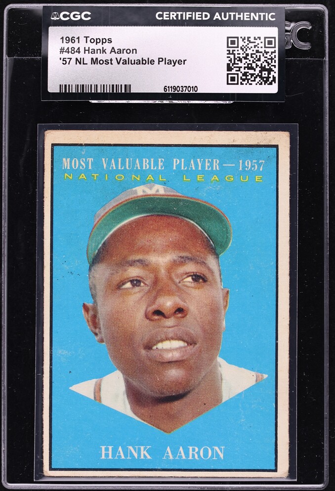 1961 Topps Hank Aaron '57 NL MOST VALUABLE PLAYER #484 CGC AUTH