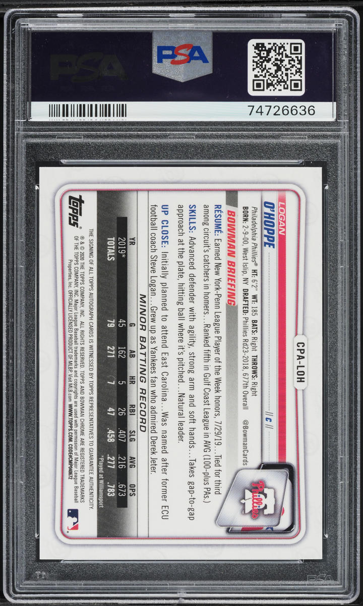 2020 Bowman Chrome Logan O'Hoppe PROSPECT AUTO #CPALOH PSA 9 MINT