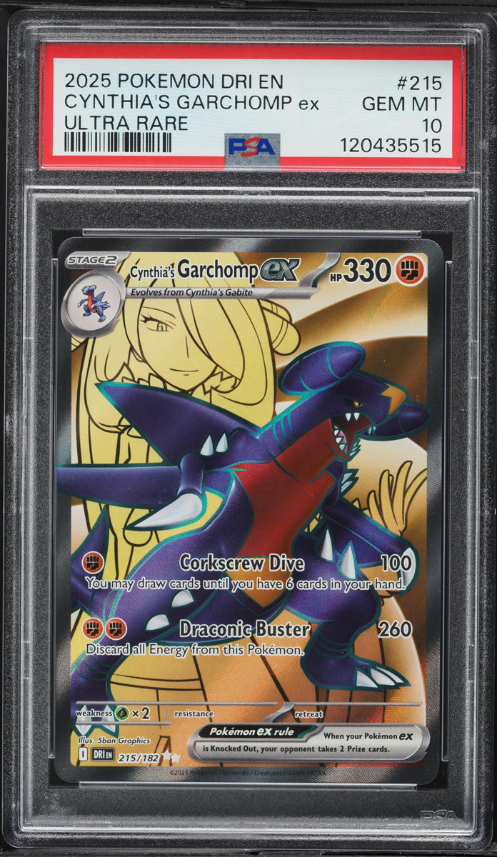2025 Pokemon SV Destined Rivals Full Art Cynthia's Garchomp ex #215 PSA 10 GEM MINT
