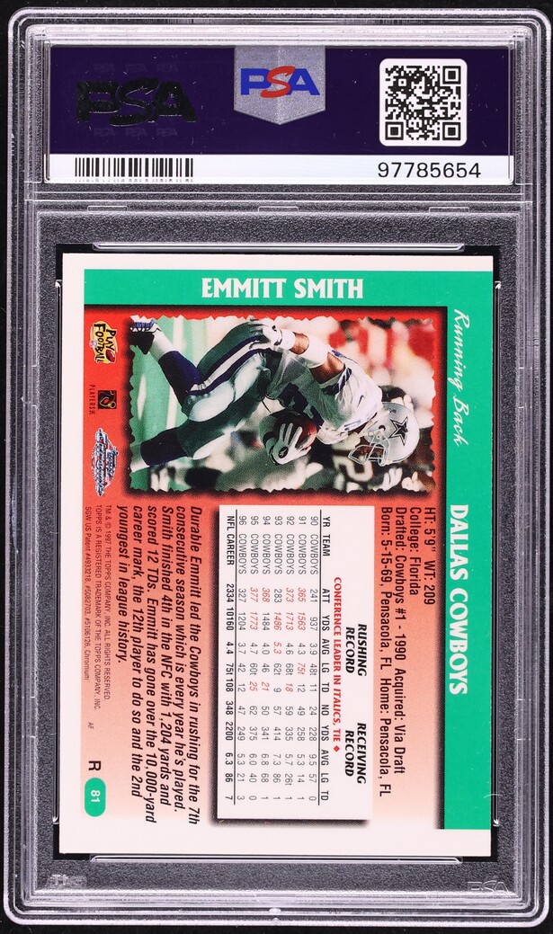 1997 Topps Chrome Refractor Emmitt Smith #81 PSA 9 MINT
