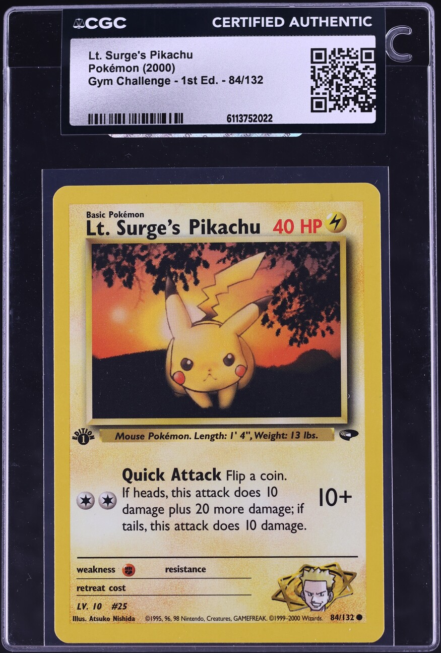 2000 Pokemon Gym Challenge 1st Edition Lt Surge's Pikachu #84 CGC AUTH