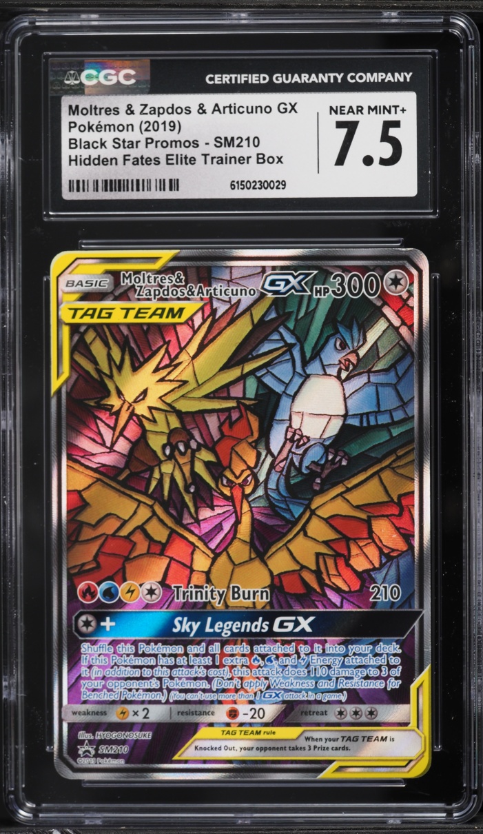 2019 Pokemon SM Promo Hidden Fates ETB Full Art Moltres & Zapdos & Articuno GX #SM210 CGC 7.5