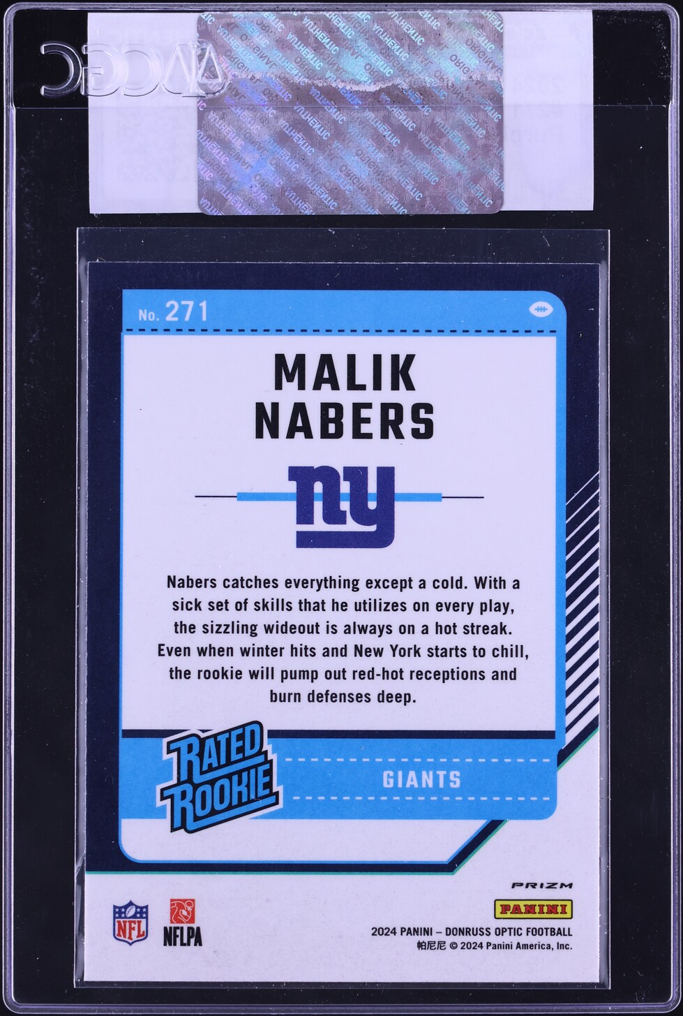 2024 Donruss Optic Purple Shock Malik Nabers ROOKIE #271 CGC AUTH
