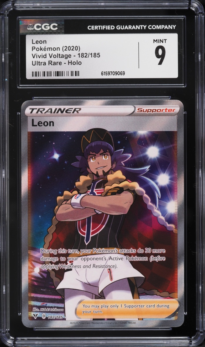 2020 Pokemon Sword & Shield Vivid Voltage Full Art Leon #182 CGC 9 MINT